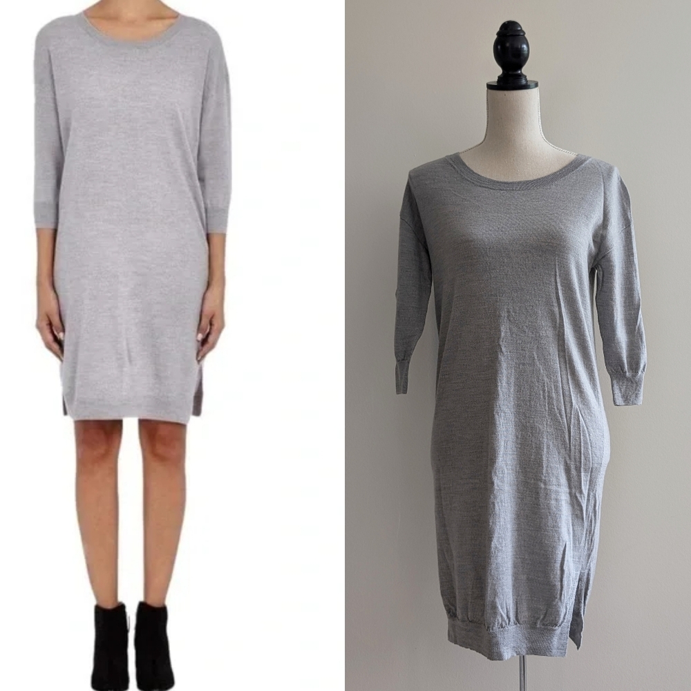 Anthony Thomas Melillo ATM Gray Sheath Dress 3/4 Cuffed Sleeves